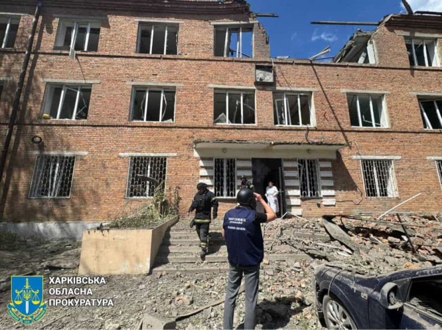 Damage to a building in Kharkiv following a Russian glide-bomb strike on July 24, 2025. (Kharkiv Regional Prosecutors Office)