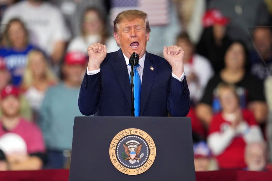 President Donald Trump speaks during a campaign rally at Truist Arena, Saturday, Oct. 17, 2026, in Highland Heights, Ky. (AP Photo/Jeff Dean)
