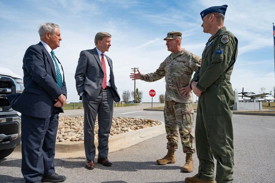 U.S. Rep. Mike Rogers, chairman of the House Armed Services Committee, and U.S. Rep. Joe Wilson meet with base leadership...