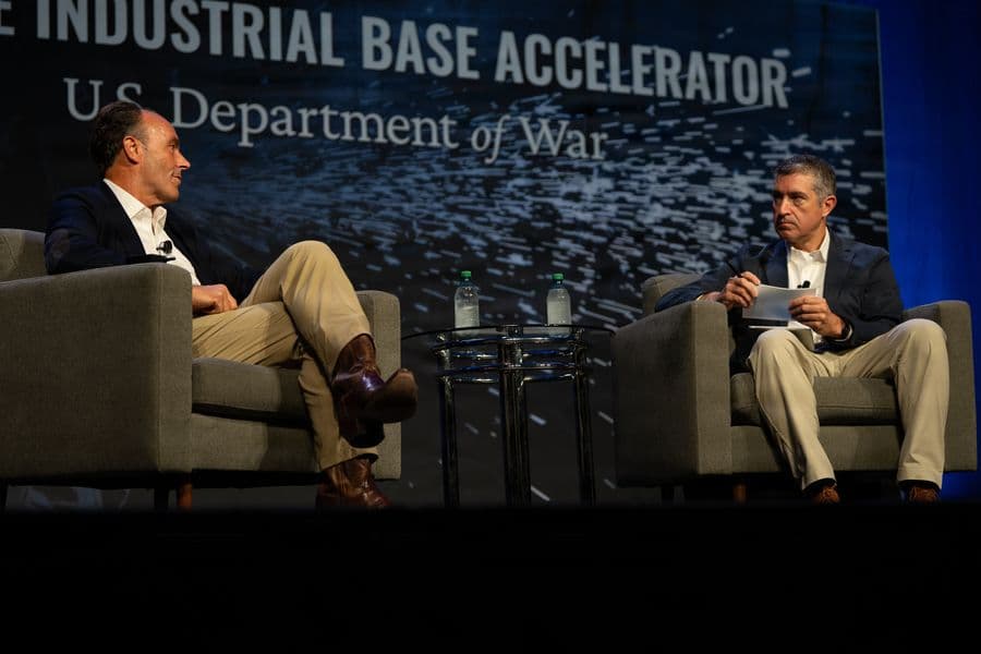 In the fireside chat, “Mobilizing Private Markets as a Strategic Defense Asset,” Assistant Secretary of War for Industrial Base Policy Hon. Michael Cadenazzi and Kyle Bass, Co-Chief Executive Officer and Founder, Rochefort Asset Management, discussed the critical role of private capital in strengthening the defense industrial base, accelerating investment in defense technology, and addressing emerging strategic threats. (DVIDS)