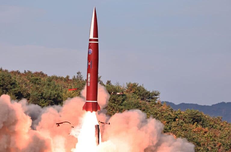 Image of North Korea testing a Hwasong-11Da-2.5 ballistic missile on 12 October 2025: KCNA.