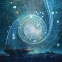 A graphic concept of quantum technology depicts two ships at sea in the background and a large, stylized molecule in the foreground. Naval Information Warfare Center (NIWC) Pacific’s scientists and engineers are leading quantum research, collaboration, and training among warfare centers. (U.S. Navy illustration)
