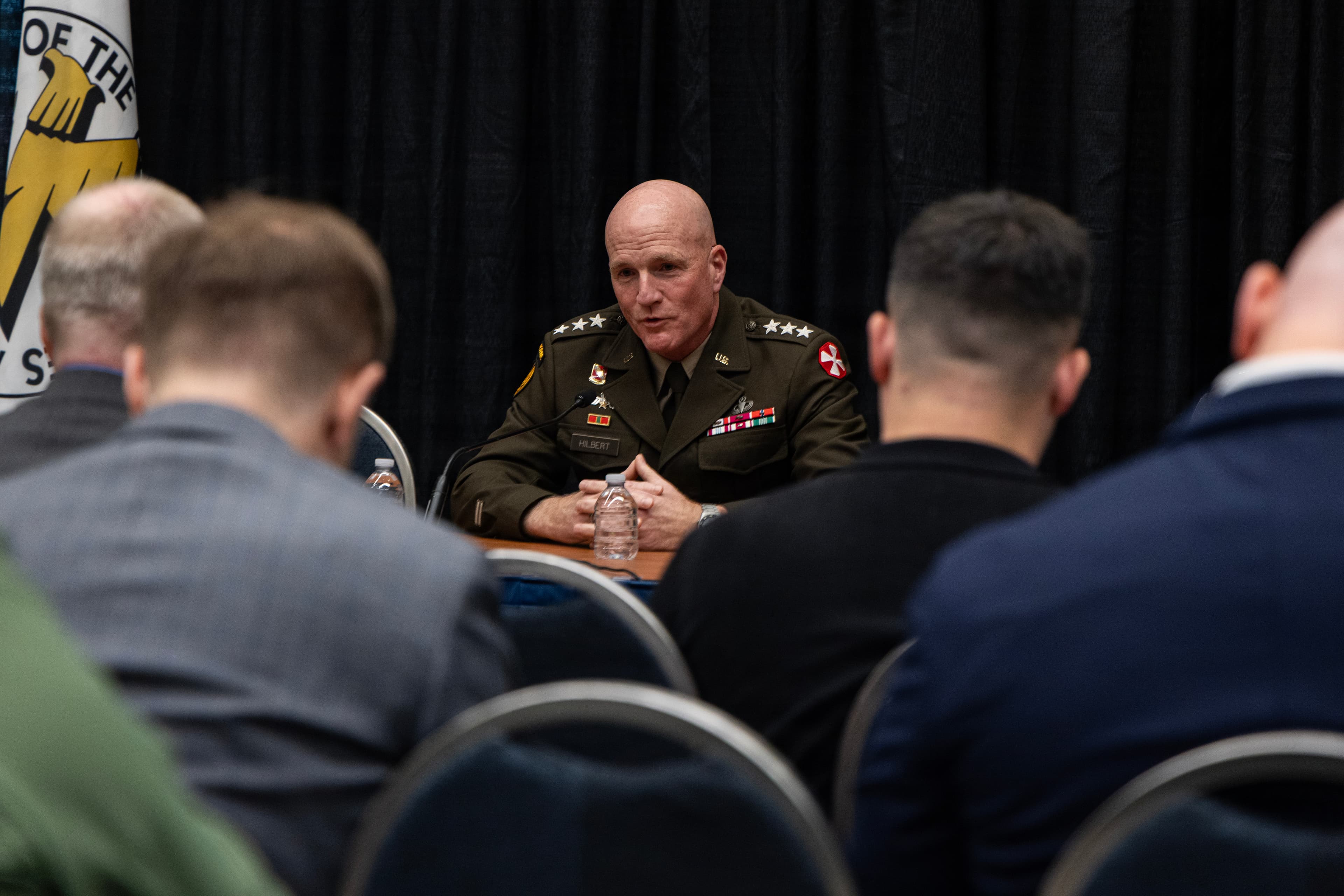U.S. ArmyLTG Joseph E. Hilbert, commanding general of Eighth Army, speaks with reporters during a media roundtable at the Association of the U.S. Army Annual Meeting and Exposition in Washington, D.C., Oct. 12, 2026. AUSA 2026 brings together military leaders, Soldiers, industry partners and defense professionals to discuss Army priorities, modernization and readiness. (U.S. Army photo by Staff Sgt. Jared Simmons)