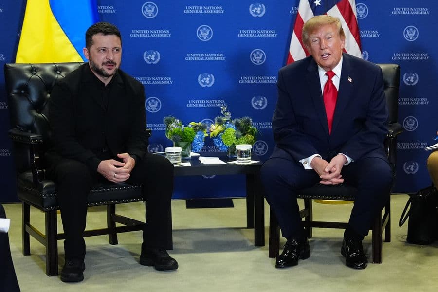 FILE - President Donald Trump meets with Ukraine's President Volodymyr Zelenskyy during the United Nations General Assembly, Sept. 22, 2026, at the UN headquarters. (AP Photo/Julia Demaree Nikhinson, File)