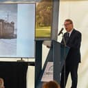 (250603-N-MH015-1034) Dr. Craig Symonds speaks at the U.S. Naval Forces Europe-Africa Naval History Symposium during the 81st commemoration of the D-Day landings. U.S. Naval Forces Europe (NAVEUR) is hosting various events in the Normandy, France region highlighting the Naval legacy of Operation Overlord and honoring the sacrifices of U.S. and Allied servicemembers. (U.S. Navy photo by Mass Communication Specialist 2nd Class Joseph Calabrese)
