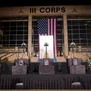 Fallen soldier memorials for Sgt. 1st Class Daniel M. Ferguson, Staff Sgt. Carlos A. Lazaney-Rodriguez, and Sgt. Timothy W. Owens stand in front of the III Corps headquarters building in the early morning of April 9, 2014. A memorial service for the ... (Photo Credit: U.S. Army)