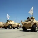 Taliban Military Vehicles are display during a military parade to mark the third anniversary of the withdrawal of U.S.-led troops from Afghanistan, in Bagram Air Base in the Parwan Province of Afghanistan, Wednesday, Aug. 14, 2024. (AP Photo/Siddiqullah Alizai)