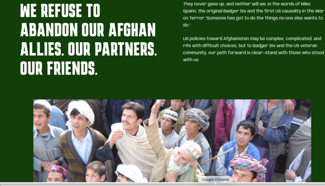 The Badger Six website run by Captain Mark Nutsch and Dave Tyson calling on Americans not to forget our abandoned Afghan allies.