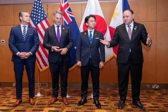 Australian Deputy Prime Minister and Minister for Defence Richard Marles, Japanese Minister of Defense Koizumi Shinjiro, Philippine Secretary of National Defense Gilberto Teodoro, Jr., and United States Secretary of War Pete Hegseth met together on November 1, 2025 in Kuala Lumpur, Malaysia.